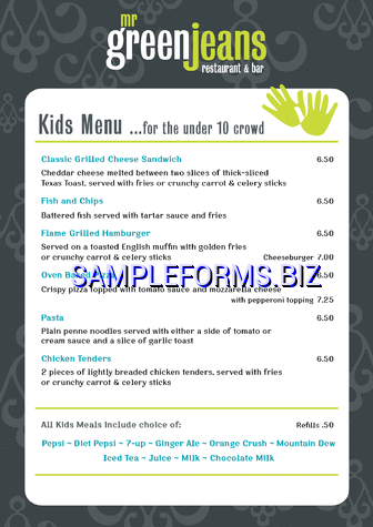 Kids Menu for the Under 10 Crowd